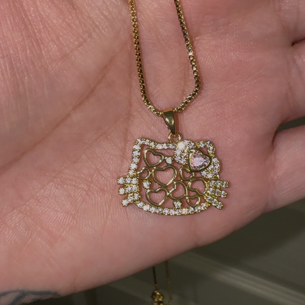 Gold and Pink Heart Pendant Necklace - Picture 3 of 3